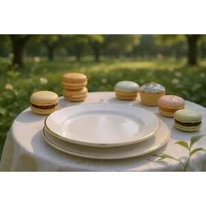 Syracuse Bone China Small Bowl (2)‎ and Plate (3) Set Gold Rim White Elegant